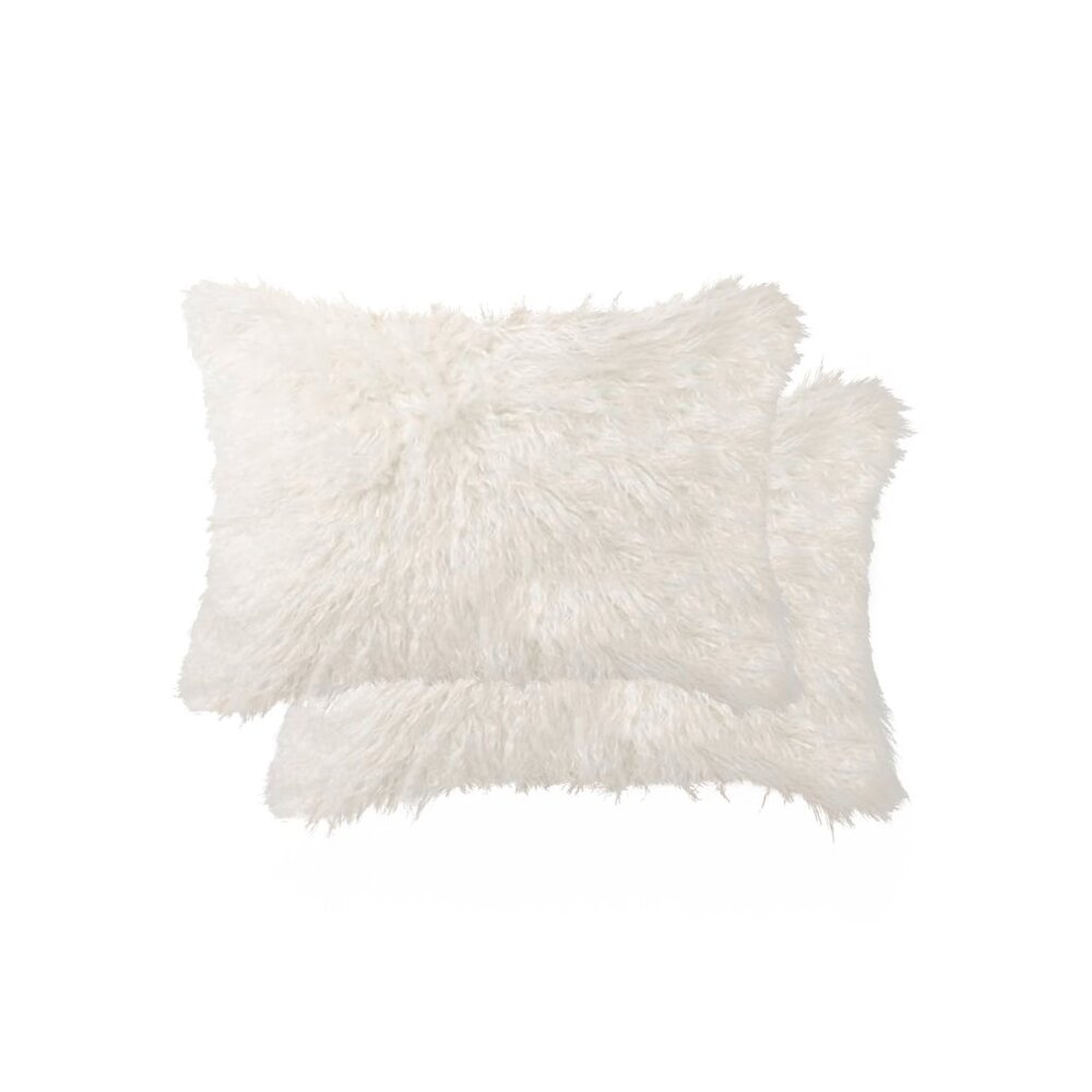 Luxe Home Decor Belton Faux Fur Pillow | 2-Piece | Off-white | 12"x20"